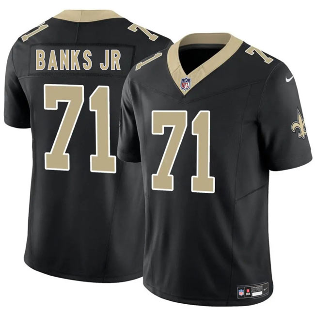 Men's New Orleans Saints 71 Kelvin Banks Jr Black 2025 Draft F.U.S.E. Vapor Limited Football Stitched Jersey