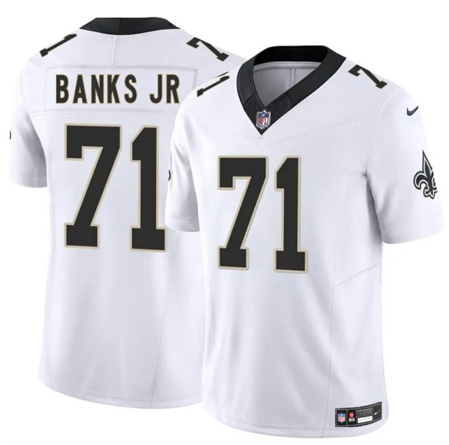 Men's New Orleans Saints 71 Kelvin Banks Jr White 2025 Draft F.U.S.E. Vapor Limited Football Stitched Jersey