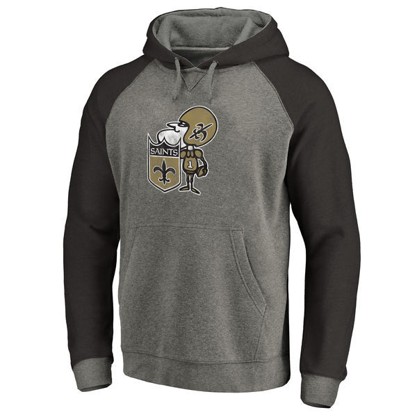 Men's New Orleans Saints NFL Pro Line by Fanatics Branded Gray Black Throwback Logo Big Tall Tri Blend Raglan Pullover Hoodie