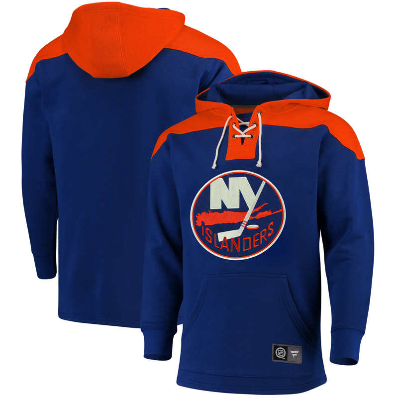 Men's New York Islanders Fanatics Branded Navy Orange Breakaway Lace Up Hoodie