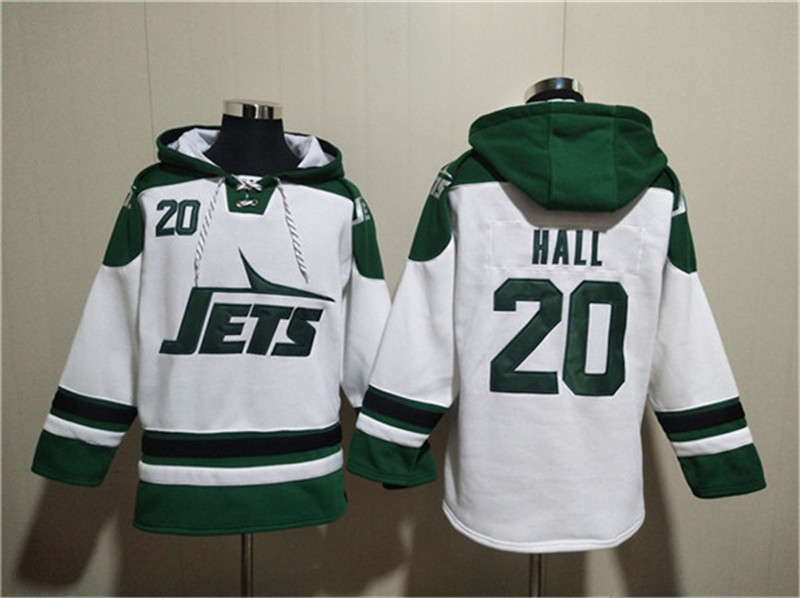 Men's New York Jets 20 Breece Hall White Ageless Must Have Lace Up Pullover Hoodie