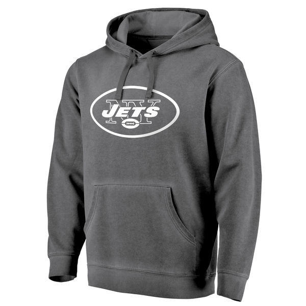Men's New York Jets NFL Pro Line by Fanatics Branded Black White Shadow Washed Logo Pullover Hoodie