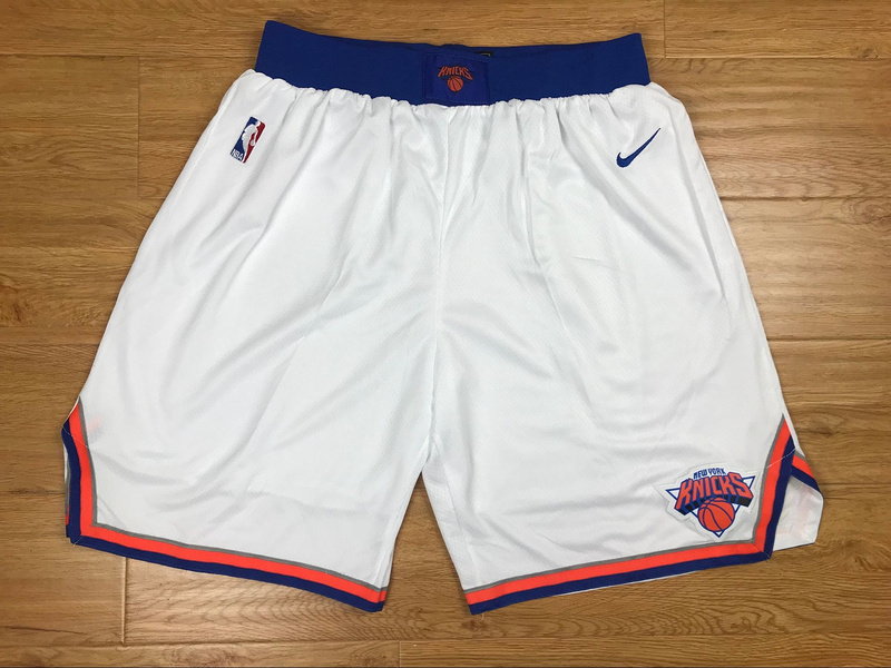 Men's New York Knicks White 2017 2018  Authentic Stitched NBA Shorts