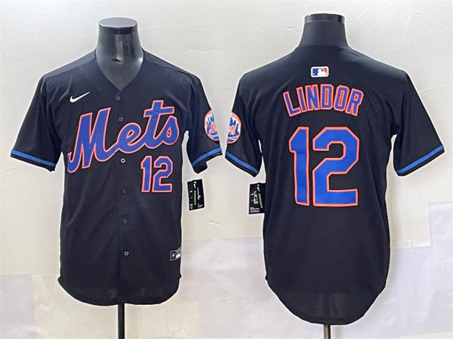 Men's New York Mets 12 Francisco Lindor Black Alternate Limited Stitched Baseball Jersey