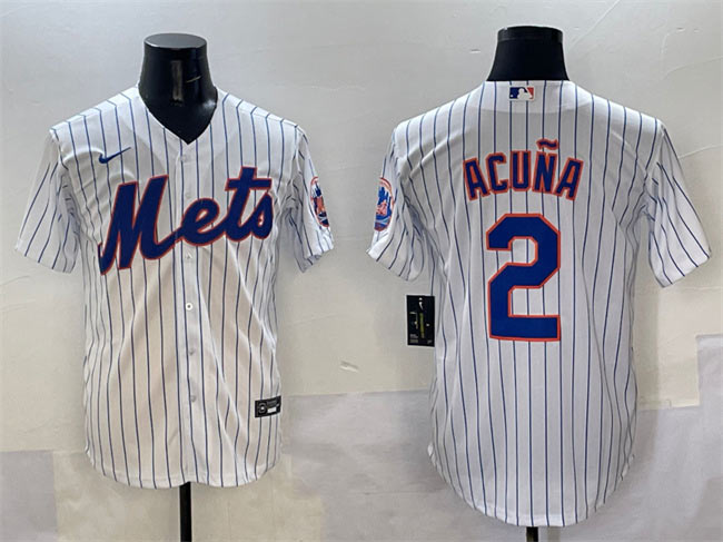Men's New York Mets 2 Luisangel Acuna White Cool Base Stitched Baseball Jersey