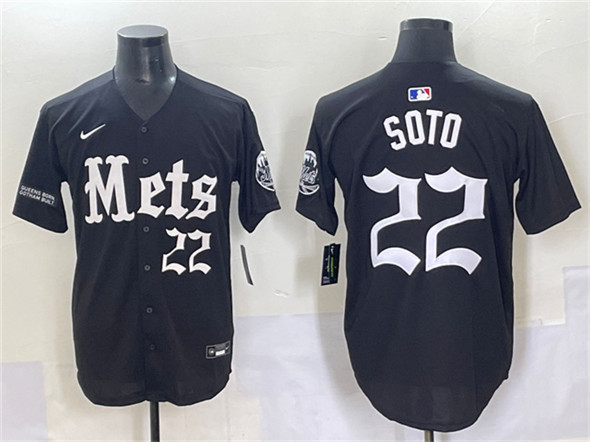 Men's New York Mets 22 Juan Soto Black 'Gotham Gothic Edition' Vapor Premier Limited Stitched Baseball Jersey