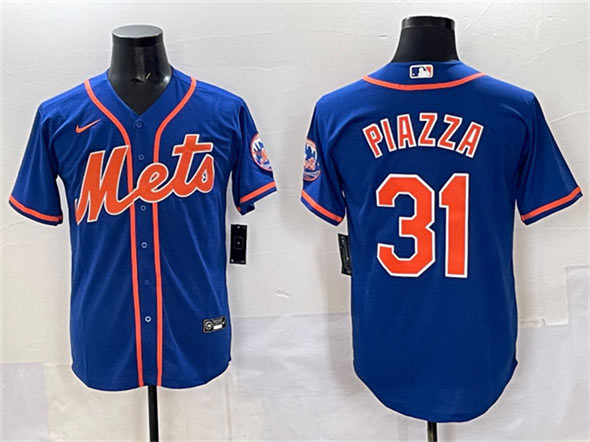 Men's New York Mets 31 Mike Piazza Blue Cool Base Stitched Baseball Jersey