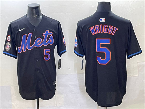 Men's New York Mets 5 David Wright Black With Patch Limited Stitched Baseball Jersey