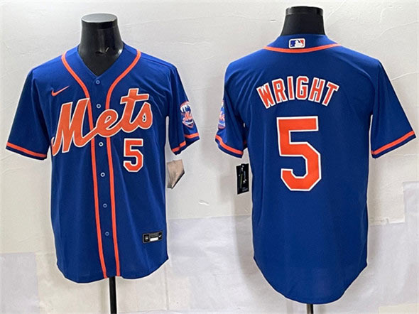 Men's New York Mets 5 David Wright Blue Cool Base Stitched Baseball Jersey