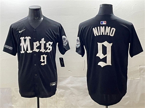 Men's New York Mets 9 Brandon Nimmo Black 'Gotham Gothic Edition' Vapor Premier Limited Stitched Baseball Jersey