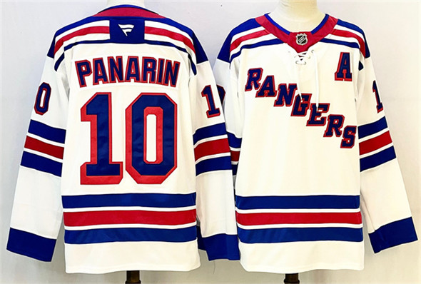 Men's New York Rangers 10 Artemi Panarin White With A Patch 2024 25 Away Stitched Jersey