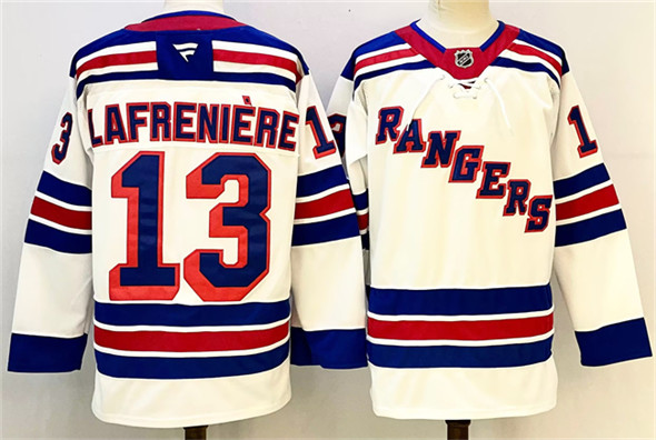Men's New York Rangers 13 Alexis Lafreniere White 2024 25 Away Stitched Hockey Jersey