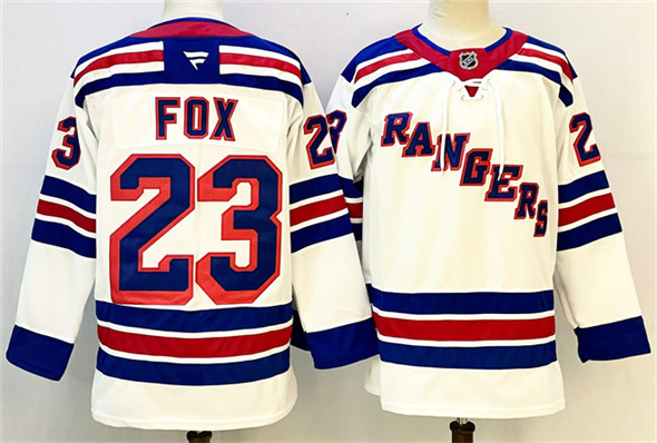 Men's New York Rangers 23 Adam Fox White 2024 25 Away Stitched Hockey Jersey