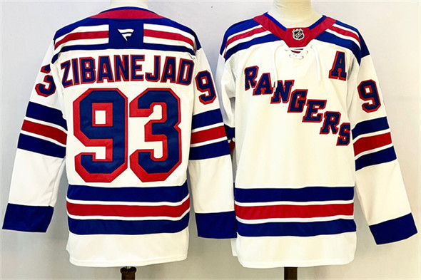 Men's New York Rangers 93 Mika Zibanejad White With A Patch 2024 25 Away Stitched Jersey