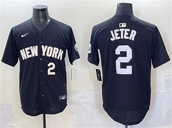 Men's New York Yankees 2 Derek Jeter Black Limited Stitched Baseball Jersey