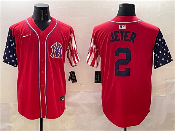 Men's New York Yankees 2 Derek Jeter Red American Style Limited Stitched Baseball Jersey