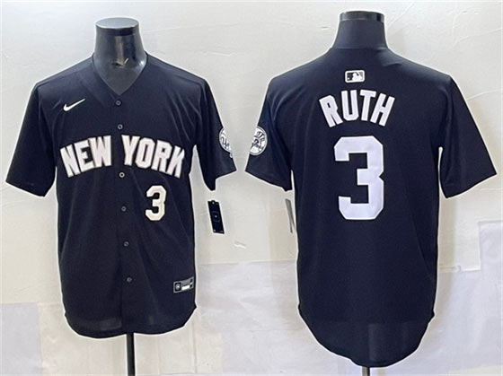 Men's New York Yankees 3 Babe Ruth Black Limited Stitched Baseball Jersey