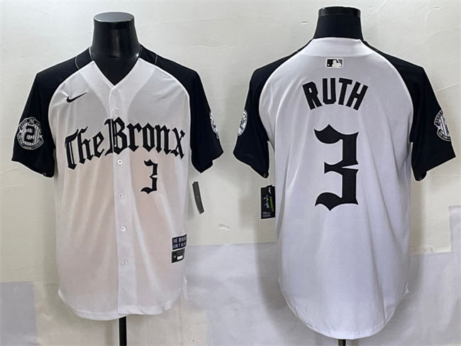 Men's New York Yankees 3 Babe Ruth White Black 'Gothic Legacy Edition' Vapor Premier Limited Stitched Baseball Jersey