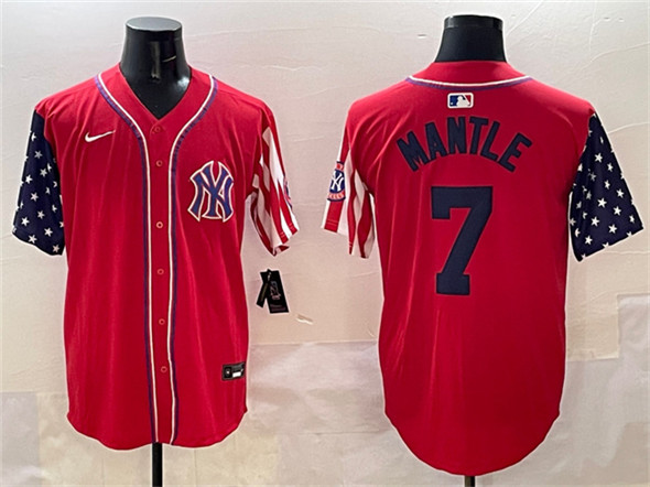 Men's New York Yankees 7 Mickey Mantle Red American Style Limited Stitched Baseball Jersey