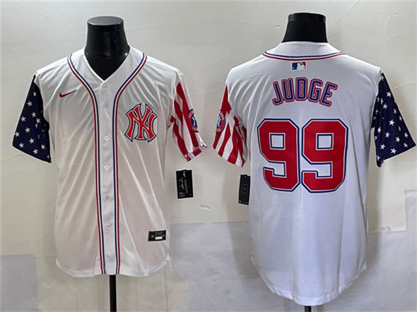 Men's New York Yankees 99 Aaron Judge White 2025 Independence Day Vapor Limited Stitched Baseball Jersey