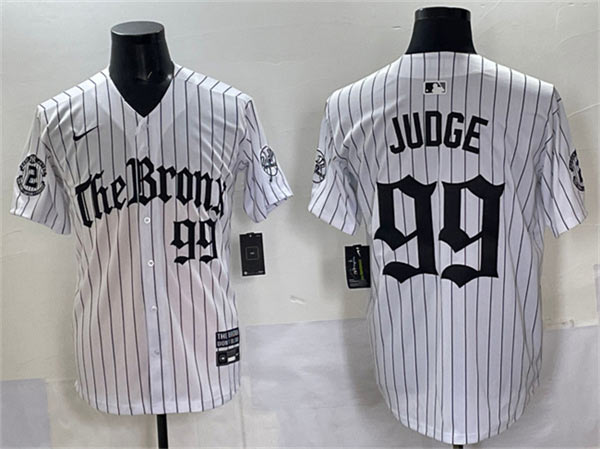 Men's New York Yankees 99 Aaron Judge White Pinstripe 'Gothic Legacy Edition' Vapor Premier Limited Stitched Baseball Jersey