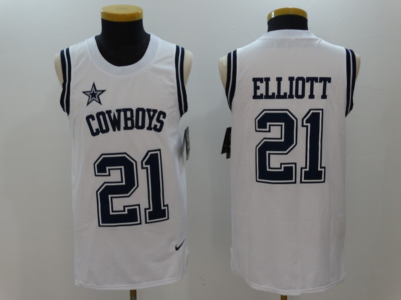 Men's  Dallas Cowboys #21 Ezekiel Elliott Limited White 2017 Tank Top NFL Jersey