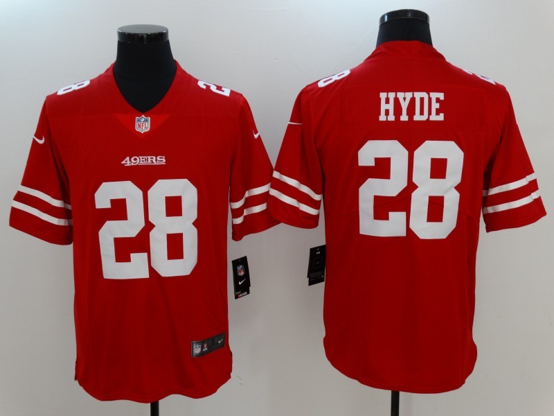 Men's  San Francisco 49ers #28 Carlos Hyde Red 2017 Vapor Untouchable Limited Stitched Jersey