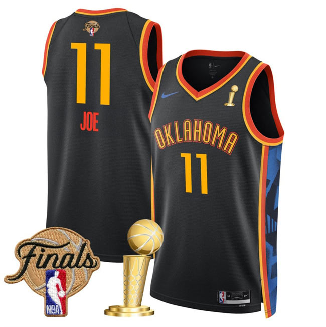 Men's Oklahoma City Thunder 11 Isaiah Joe Black 2025 Finals Patch And Finals Champions Patch City Edition Stitched Basketball Jersey