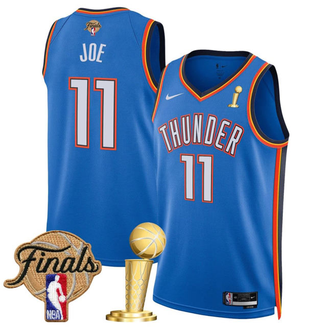 Men's Oklahoma City Thunder 11 Isaiah Joe Blue 2025 Finals Patch And Finals Champions Patch Icon Edition Stitched Basketball Jersey