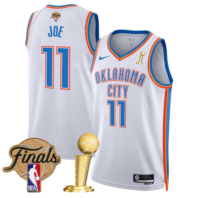 Men's Oklahoma City Thunder 11 Isaiah Joe White 2025 Finals Patch And Finals Champions Patch Association Edition Stitched Basketball Jersey