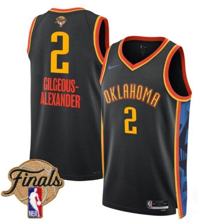 Men's Oklahoma City Thunder 2 Shai Gilgeous Alexander Black 2025 Finals City Edition Stitched Basketball Jersey