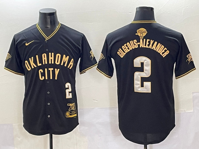 Men's Oklahoma City Thunder 2 Shai Gilgeous Alexander Black Gold 2025 Finals Vapor Stitched Baseball Jersey