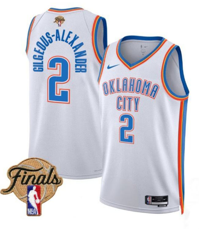 Men's Oklahoma City Thunder 2 Shai Gilgeous Alexander White 2025 Finals Association Edition Stitched Basketball Jersey