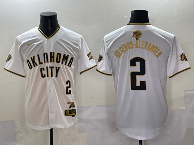 Men's Oklahoma City Thunder 2 Shai Gilgeous Alexander White Gold 2025 Finals Vapor Stitched Baseball Jersey