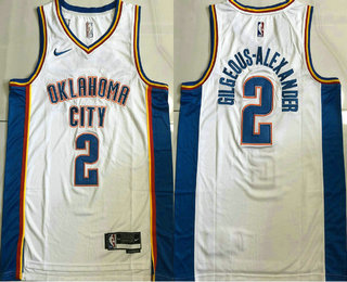 Men's Oklahoma City Thunder 2 Shai Gilgeous Alexander White Icon Sponsor AU Jersey
