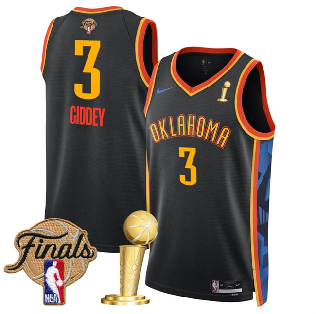 Men's Oklahoma City Thunder 3 Dillon Jones Black 2025 Finals Patch And Finals Champions Patch City Edition Stitched Basketball Jersey