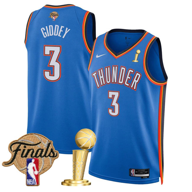 Men's Oklahoma City Thunder 3 Dillon Jones Blue 2025 Finals Patch And Finals Champions Patch Icon Edition Stitched Basketball Jersey