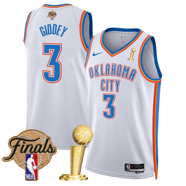 Men's Oklahoma City Thunder 3 Dillon Jones White 2025 Finals Patch And Finals Champions Patch Association Edition Stitched Basketball Jersey