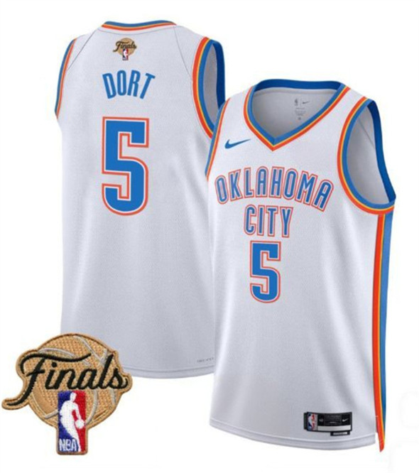 Men's Oklahoma City Thunder 5 Luguentz Dort White 2025 Association Edition Stitched Basketball Jersey