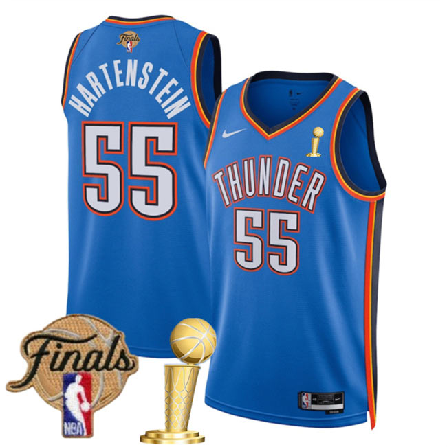 Men's Oklahoma City Thunder 55 Isaiah Hartenstein Blue 2025 Finals Patch And Finals Champions Patch Icon Edition Stitched Basketball Jersey