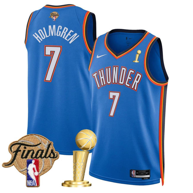 Men's Oklahoma City Thunder 7 Chet Holmgren Blue 2025 Finals Patch And Finals Champions Patch Icon Edition Stitched Basketball Jersey