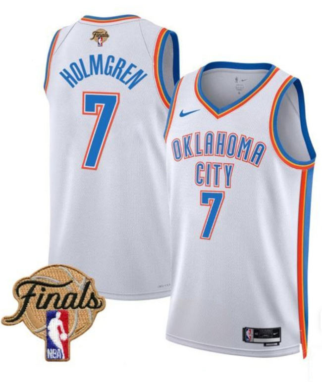 Men's Oklahoma City Thunder 7 Chet Holmgren White 2025 Finals Association Edition Stitched Basketball Jersey