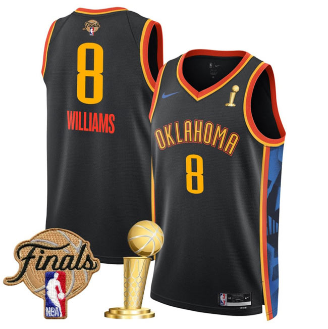 Men's Oklahoma City Thunder 8 Jalen Williams Black 2025 Finals Patch And Finals Champions Patch City Edition Stitched Basketball Jersey