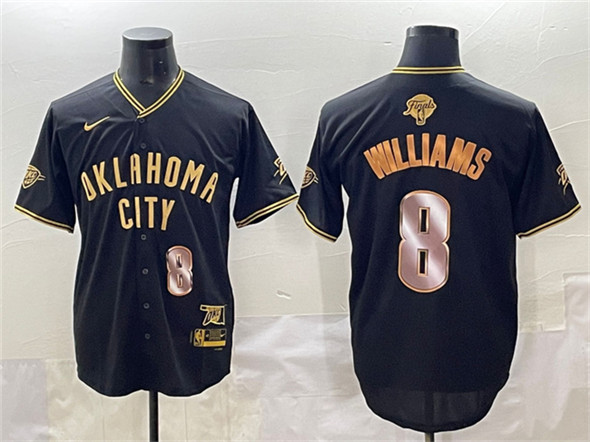 Men's Oklahoma City Thunder 8 Jalen Williams Black Gold 2025 Finals Vapor Stitched Baseball Jersey
