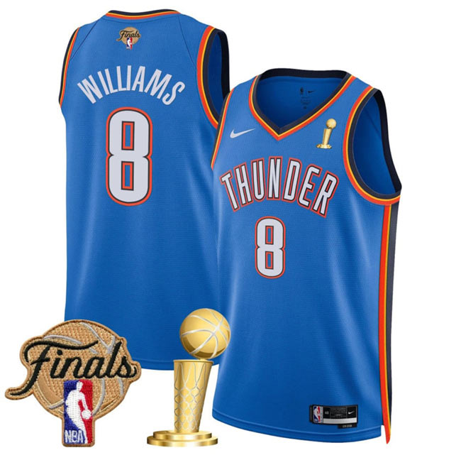 Men's Oklahoma City Thunder 8 Jalen Williams Blue 2025 Finals Patch And Finals Champions Patch Icon Edition Stitched Basketball Jersey