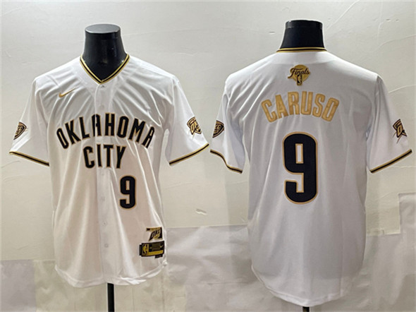Men's Oklahoma City Thunder 9 Alex Caruso White Gold 2025 Finals Vapor Stitched Baseball Jersey