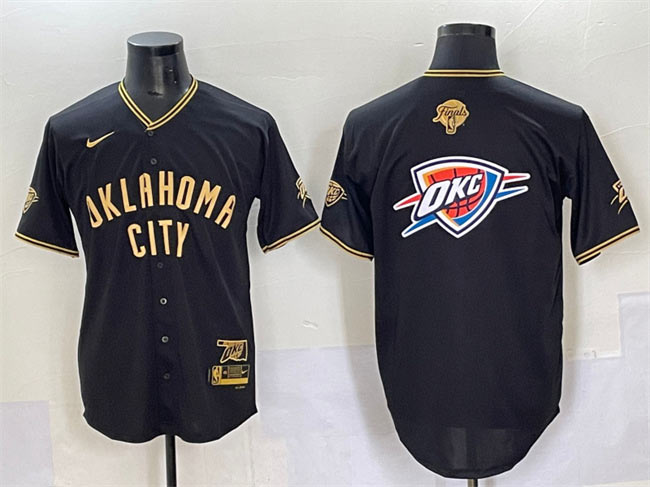 Men's Oklahoma City Thunder Team Big Logo Black Gold 2025 Finals Vapor Stitched Baseball Jersey
