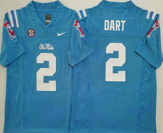 Men's Ole Miss Rebels 2 Jaxson Dart Light Blue 2025 FUSE College Football Jersey
