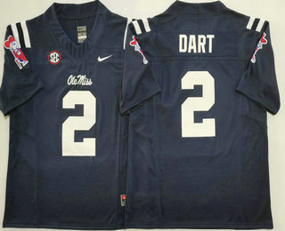 Men's Ole Miss Rebels 2 Jaxson Dart Navy Blue 2025 FUSE College Football Jersey