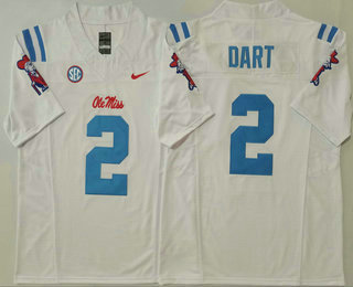 Men's Ole Miss Rebels 2 Jaxson Dart White 2025 FUSE College Football Jersey